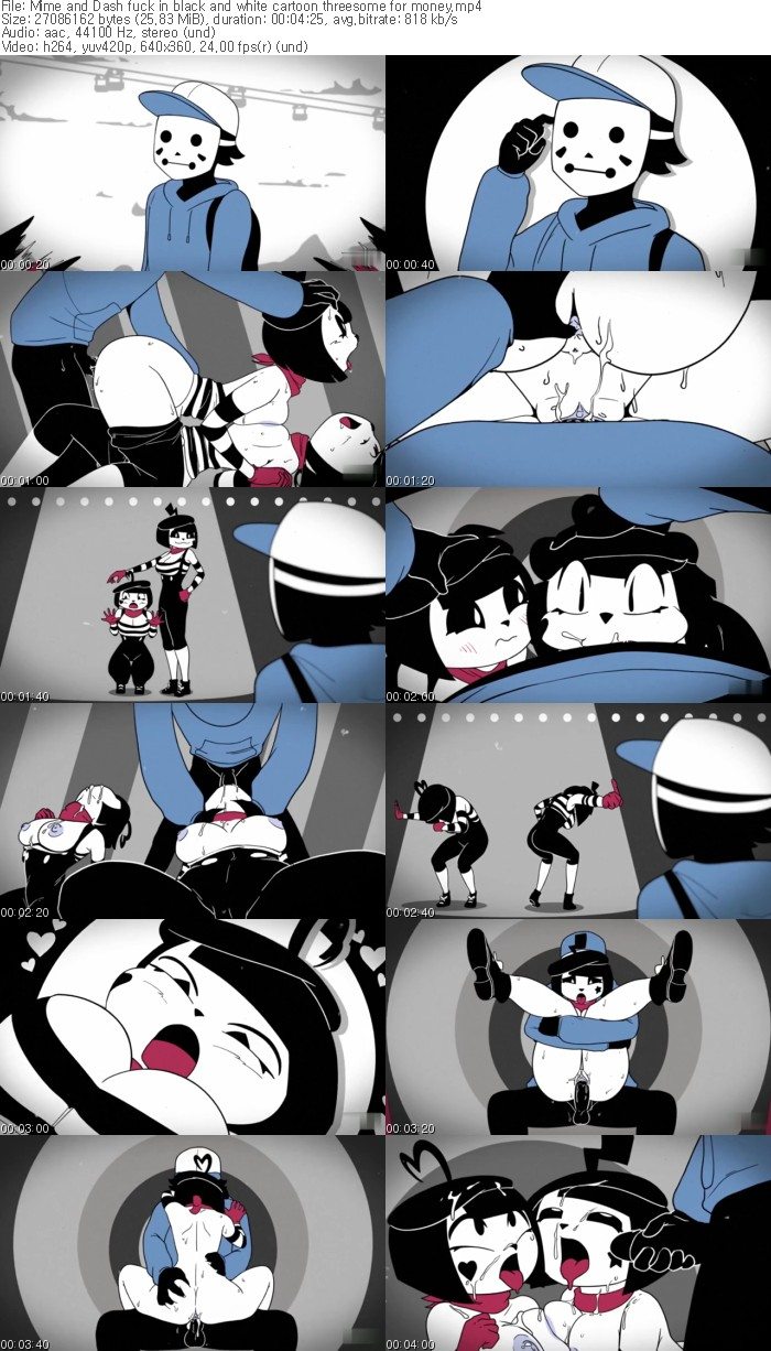 Mime and Dash fuck in black and white cartoon threesome for money