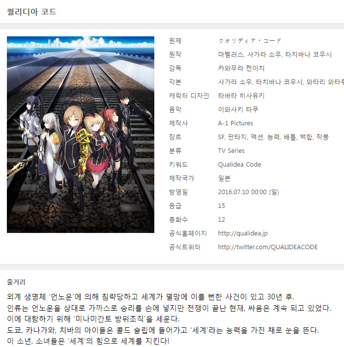 퀄리디아 코드 01-12완결 -모험 SF 환타지 스릴러 액션-