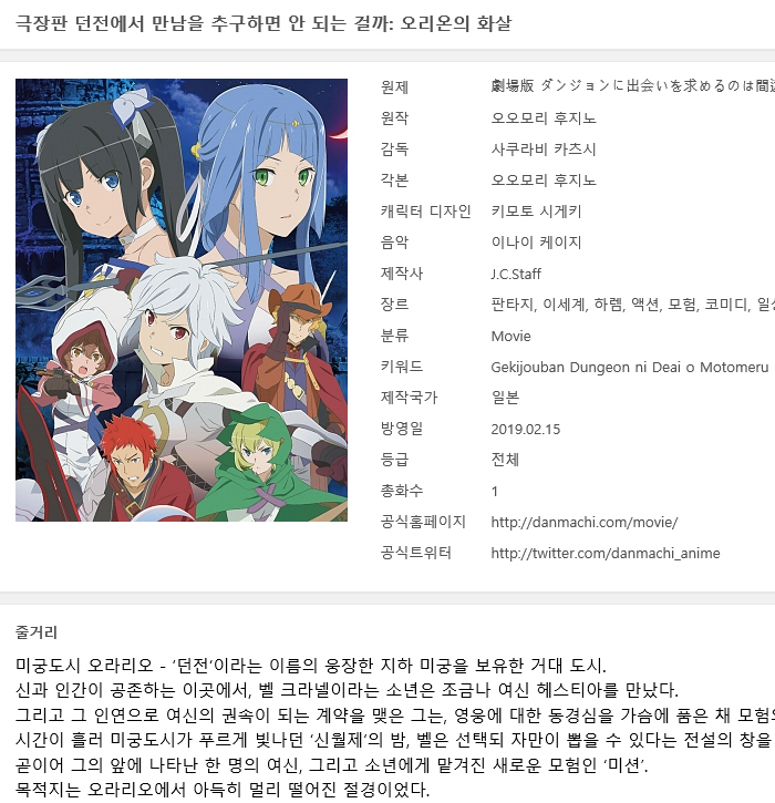 던전에서 만남을 추구하면 - 오리온의 화살 [극장판] -판타지 액션-