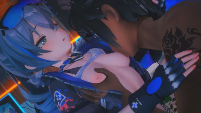 [3D] - 거대한 검은 막대기에 찔려도 지지 않으려는 은랑의 모습