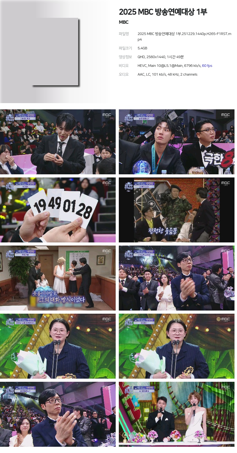 [MBC] 2025 MBC 방송연예대상 1부.251229.1440p.H265-F1RST