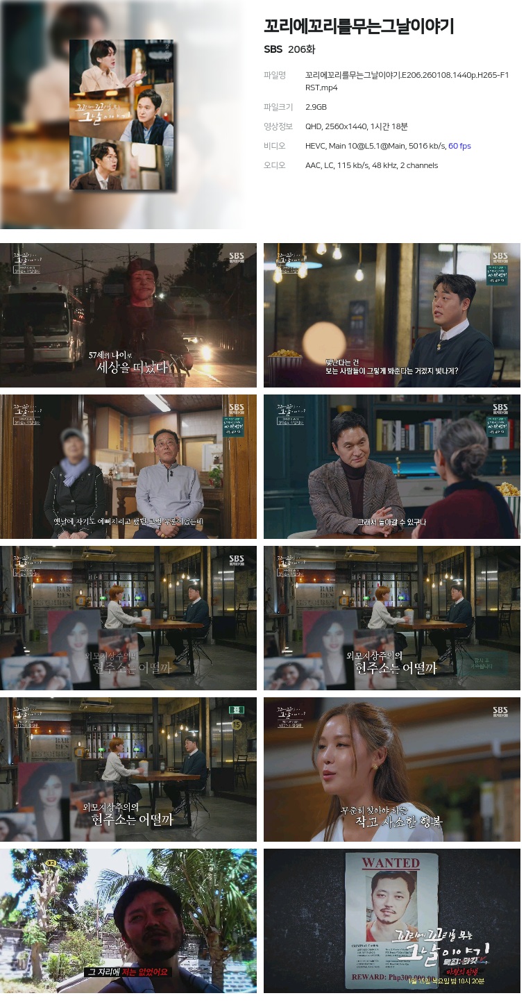 [SBS] 꼬리에꼬리를무는그날이야기.E206.260108.1440p.H265-F1RST