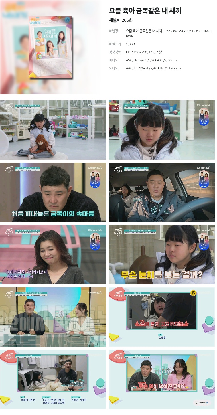 [채널A] 요즘 육아 금쪽같은 내 새끼.E266.260123.720p.H264-F1RST