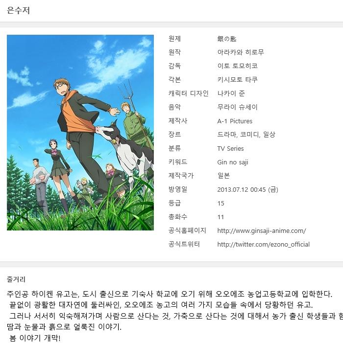 [애니] 은수저 [Gin no saji - 1기-2기] 완결 -일상 코믹 드라마-