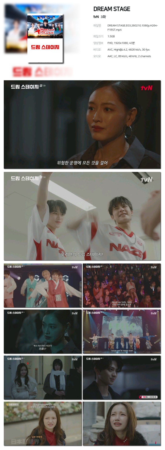 [tvN] DREAM STAGE.E03.260210.1080p.H264-F1RST
