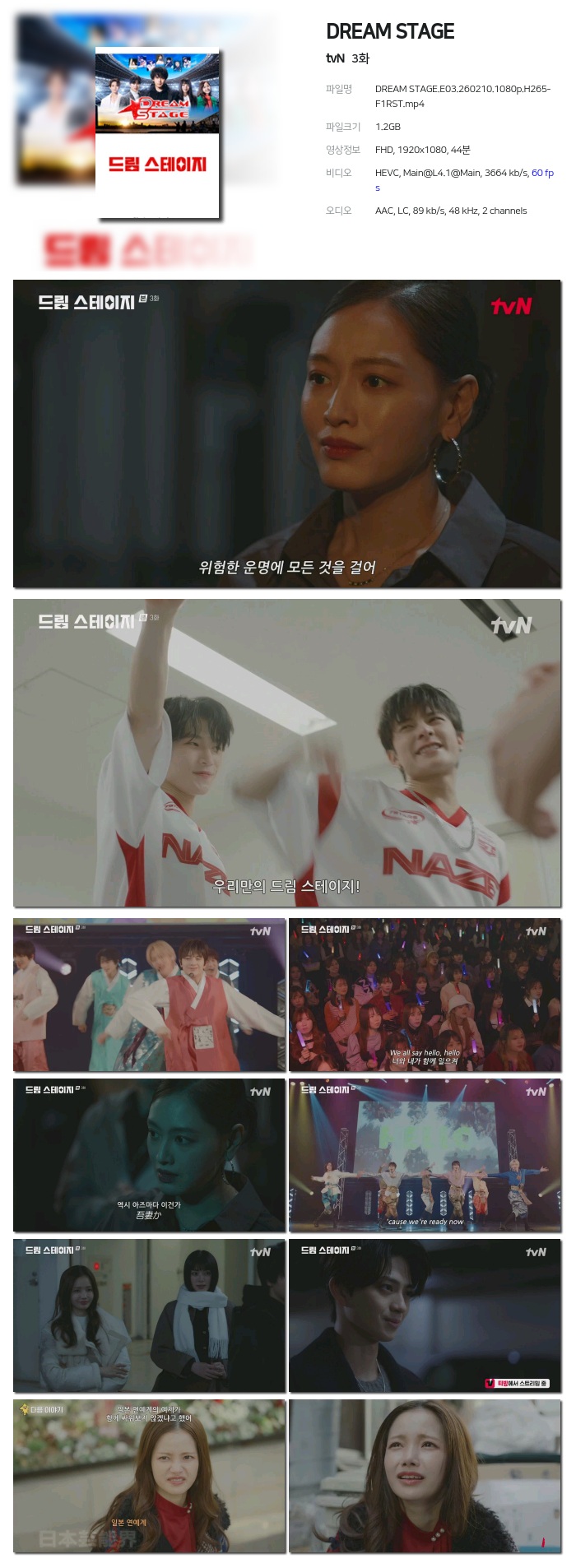 [tvN] DREAM STAGE.E03.260210.1080p.H265-F1RST