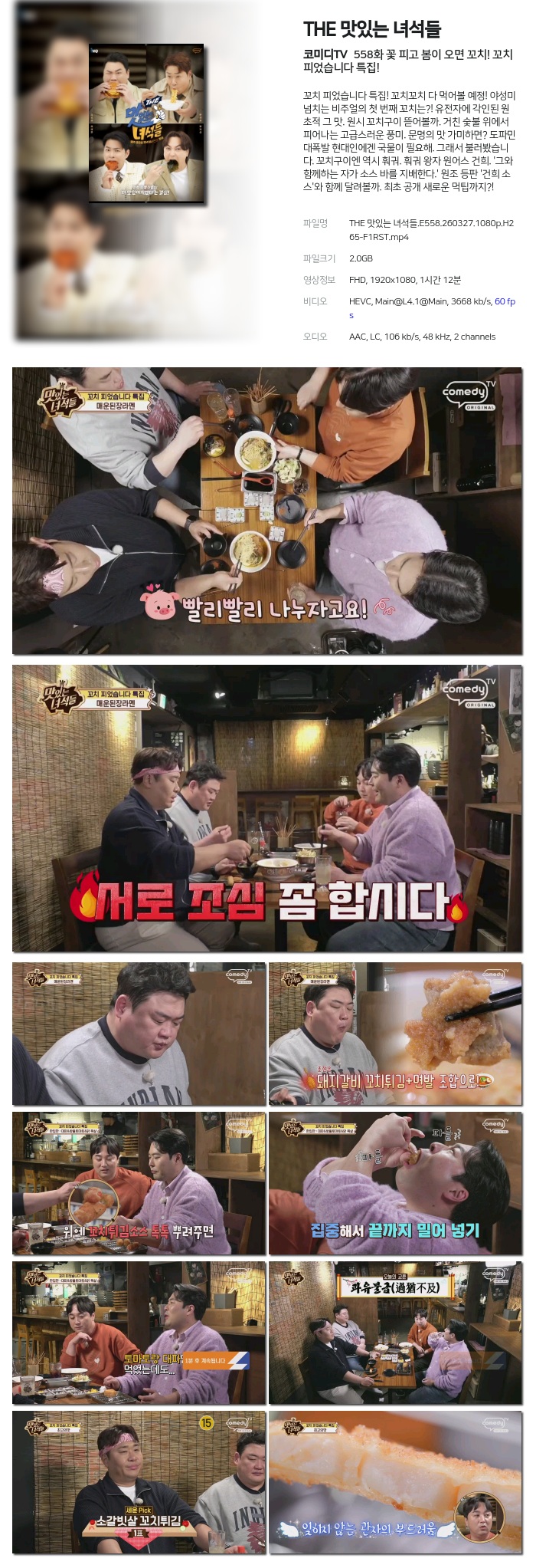 [코미디TV] THE 맛있는 녀석들.E558.260327.1080p.H265-F1RST 꽃 피고 봄이 오면 꼬치! 꼬치 피었습니다 특집!