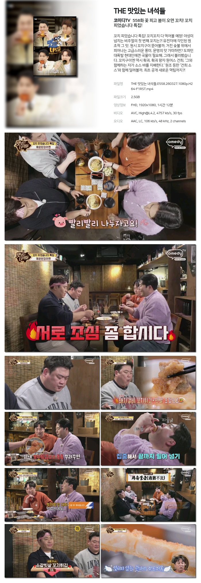 [코미디TV] THE 맛있는 녀석들.E558.260327.1080p.H264-F1RST 꽃 피고 봄이 오면 꼬치! 꼬치 피었습니다 특집!