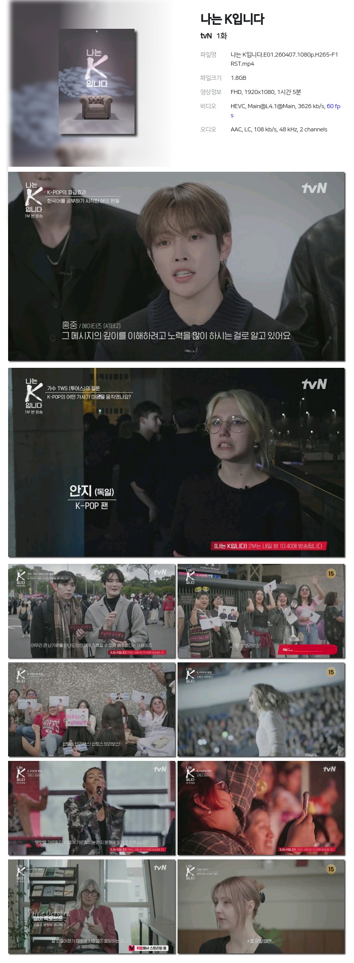 [tvN] 나는 K입니다.E01.260407.1080p.H265-F1RST