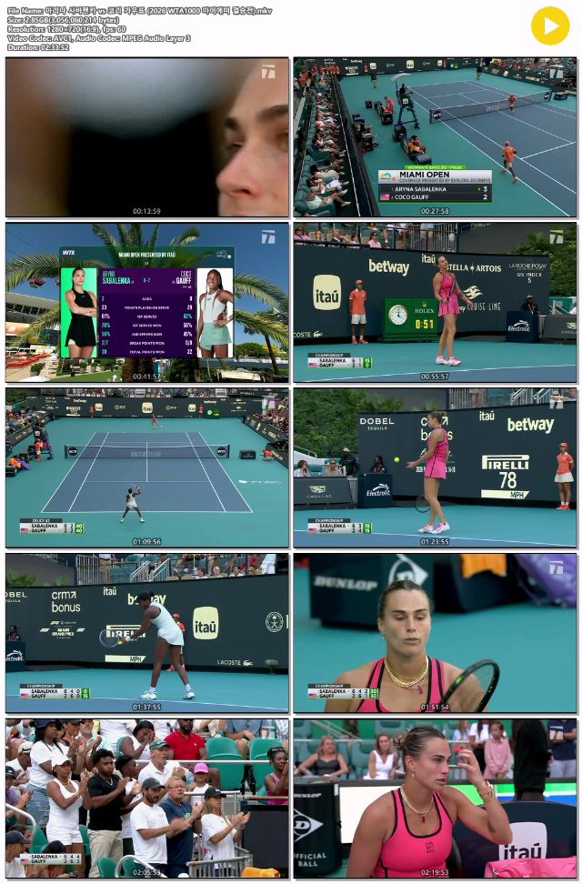 [테니스] 사발렌카vs가우프 2026 WTA1000 마이애미 결승