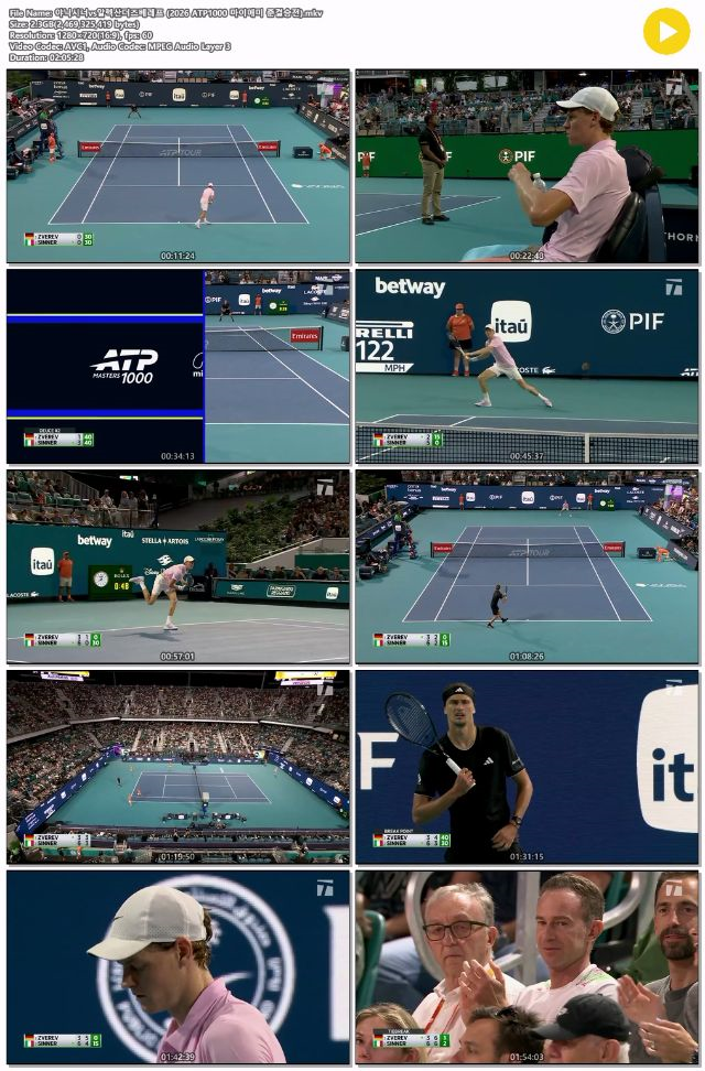 [테니스] 시너vs즈베레프 2026 ATP1000 마이애미 4강