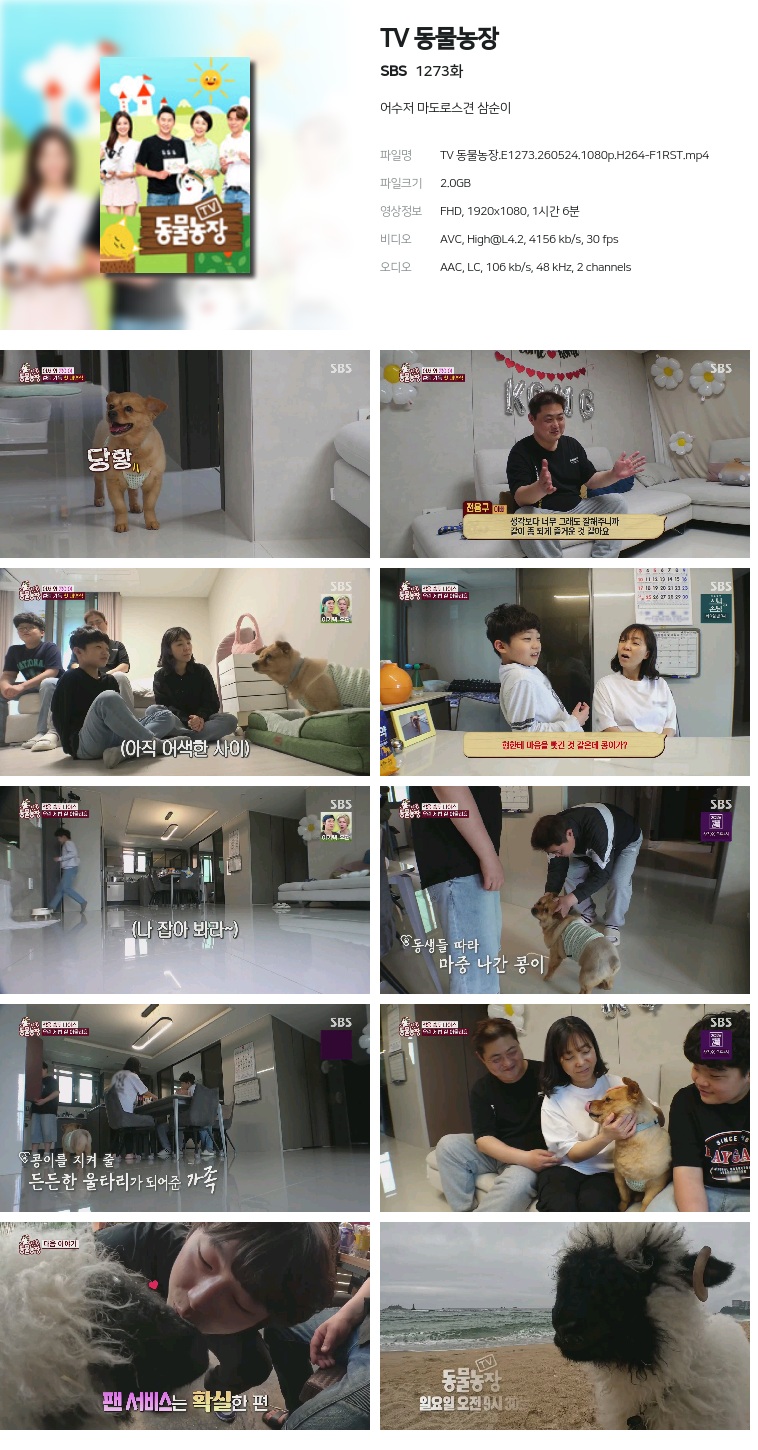 [SBS] TV 동물농장.E1273.260524.1080p.H264-F1RST