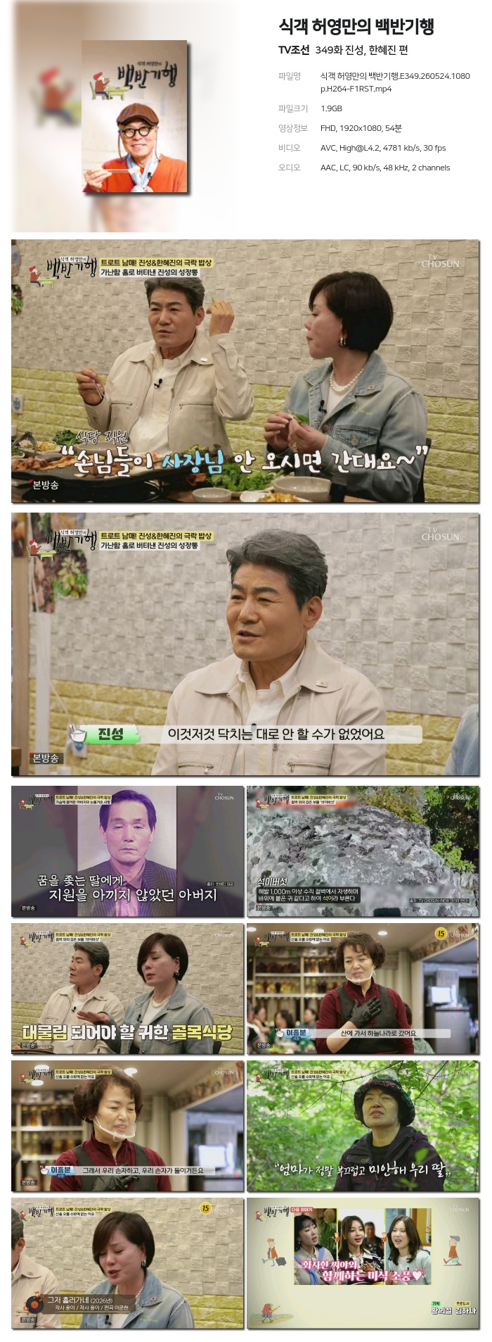 [TV조선] 식객 허영만의 백반기행.E349.260524.1080p.H264-F1RST 진성, 한혜진 편