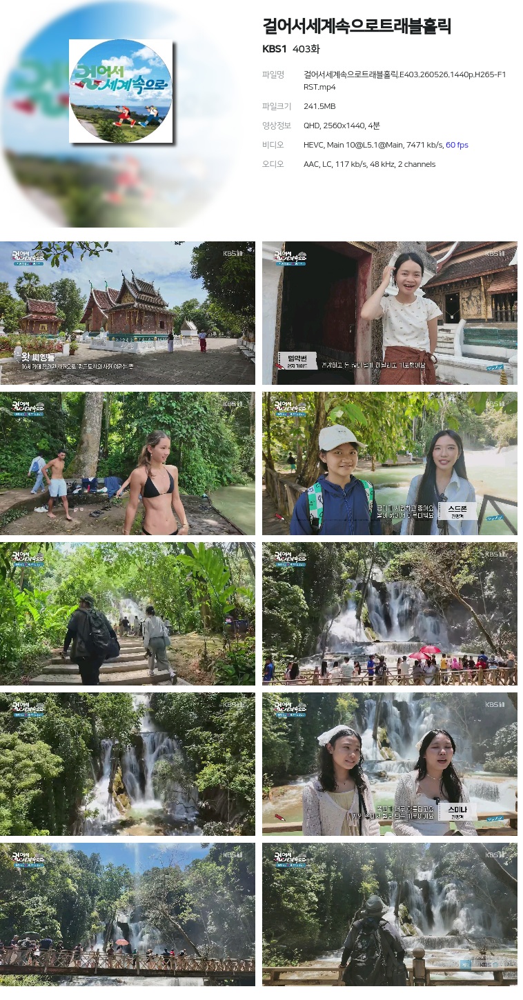 [KBS1] 걸어서세계속으로트래블홀릭.E403.260526.1440p.H265-F1RST